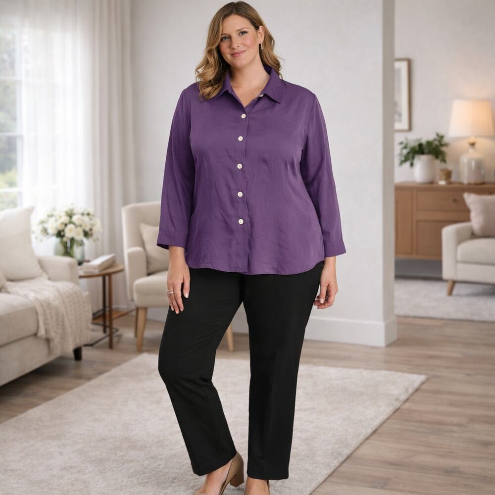 C22 Vintage Victoria Holley Silk Button Blouse Purple Classic Women’s 16
